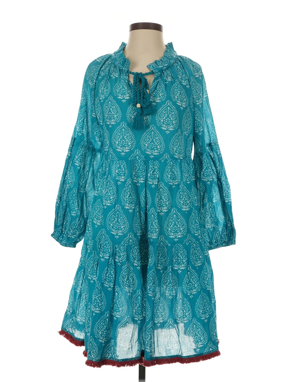 Tuckernuck Teal Paisley Tassel Tiered Dress